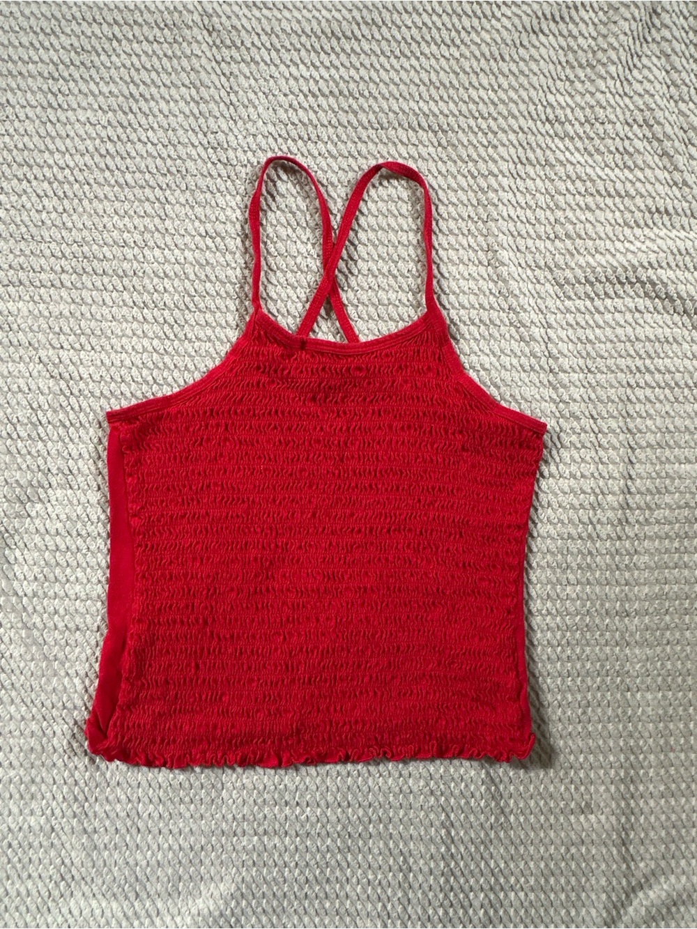 Red Smocked Crossback Cami Tank - Women